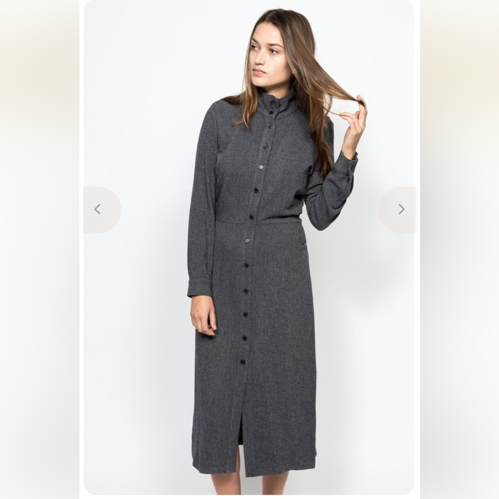 Veronica Beard Gray Long Sleeve Button Front Midi Shirt Dress
